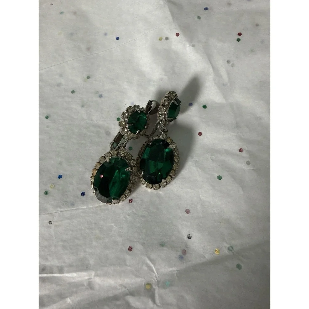 Kramer Emerald And Clear Rhinestone Earrings